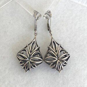 Sterling Silver 925 CFJ Filigree Openwork Scrollwork Leverback Dangle Earrings